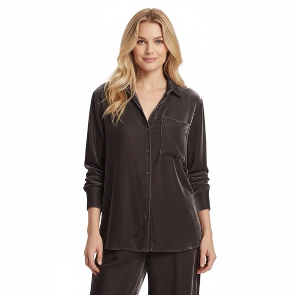 NWT ATM Anthony Thomas Melillo Brown Boyfriend Oversized Velvet Shirt - Picture 1 of 8